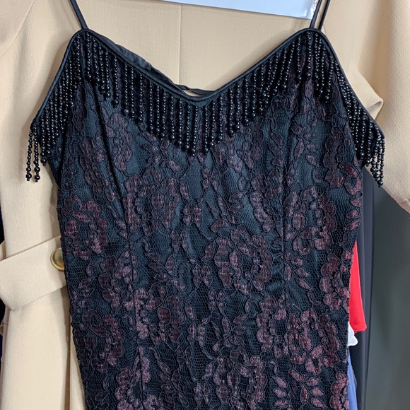 Vintage 80s Set Dress + Jacket Floral Lace Crochet Beaded Formal - Picture 7 of 11